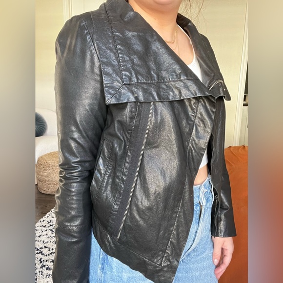 *Genuine Leather* Petite Moto Cropped Jacket Y2K - XS - Picture 2 of 9